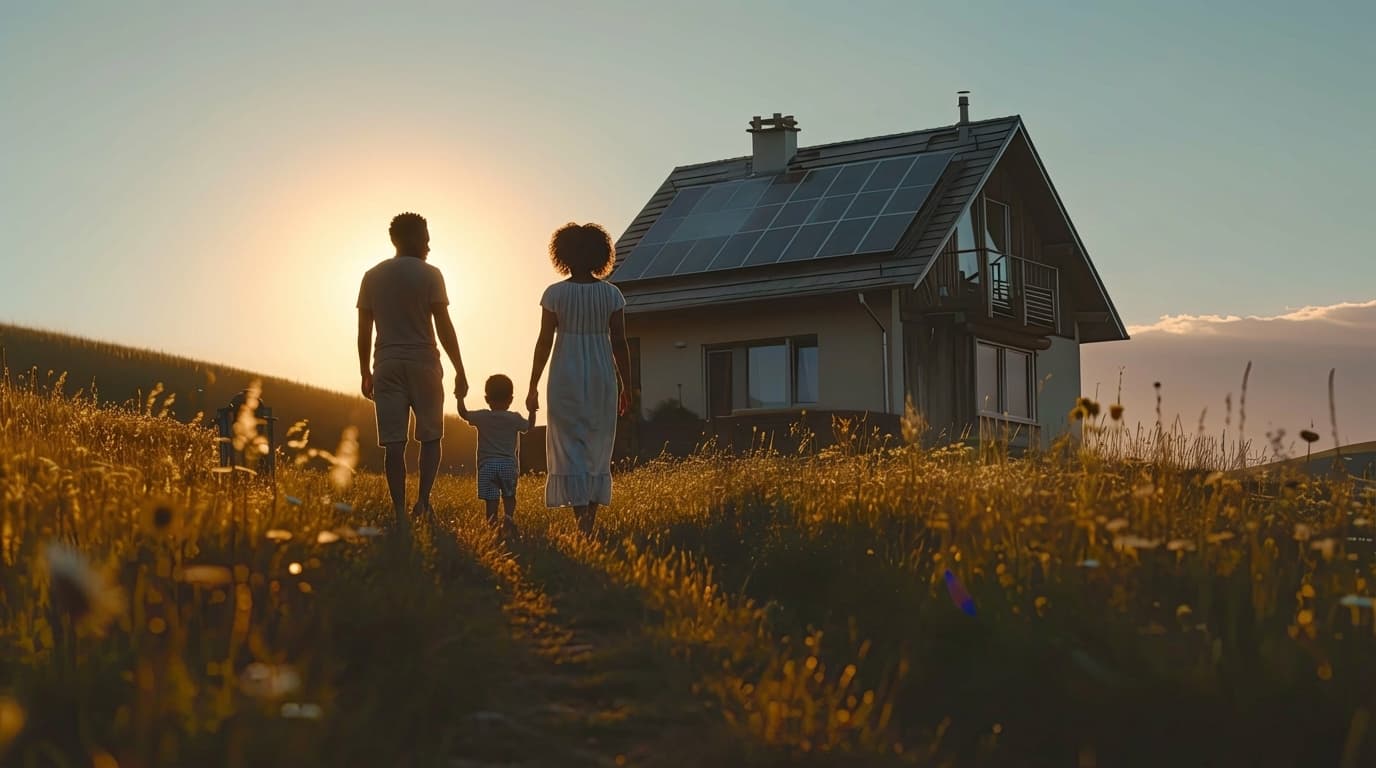 Família feliz com energia solar